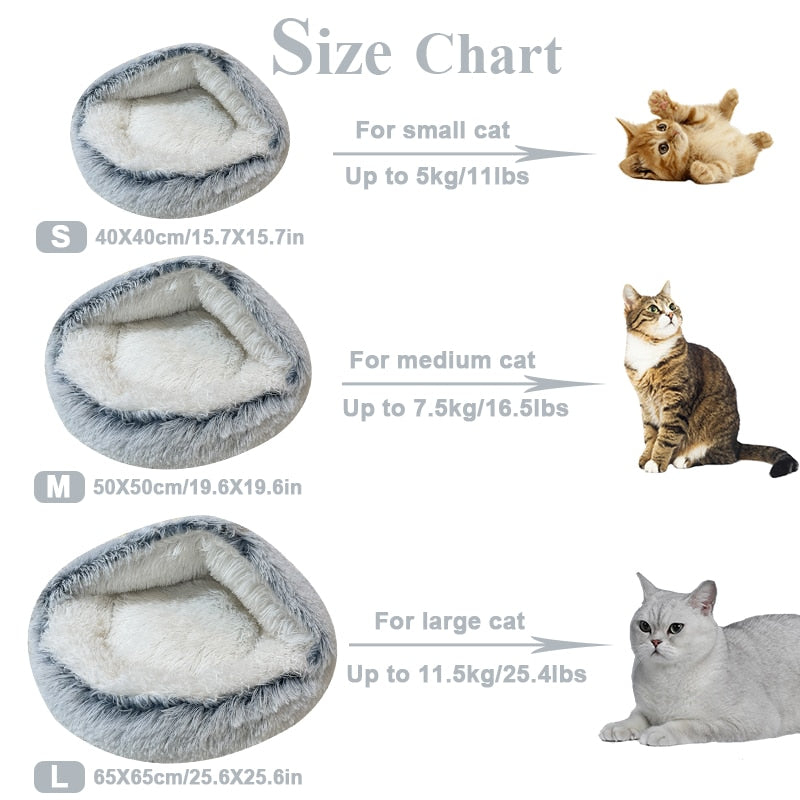 Inverno Lungo Peluche Pet Cat Letto Rotondo Gatto con Cuscino - Gufetto Brand 