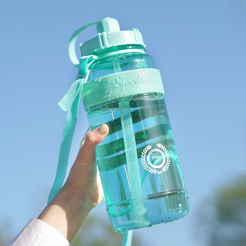 New Sport Drinking Water Bottle with Straw BPA Free 1000 Ml 2000ml  Plastic Water Drinking Bottle for Water 1L 1 liter - Gufetto Brand 