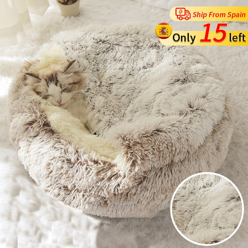 Inverno Lungo Peluche Pet Cat Letto Rotondo Gatto con Cuscino - Gufetto Brand 