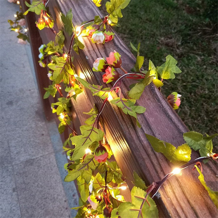 Flower Green Leaf String Lights Artificial Vine Fairy Lights Battery Powered Christmas Tree Garland Light for Weeding Home Decor - Gufetto Brand 