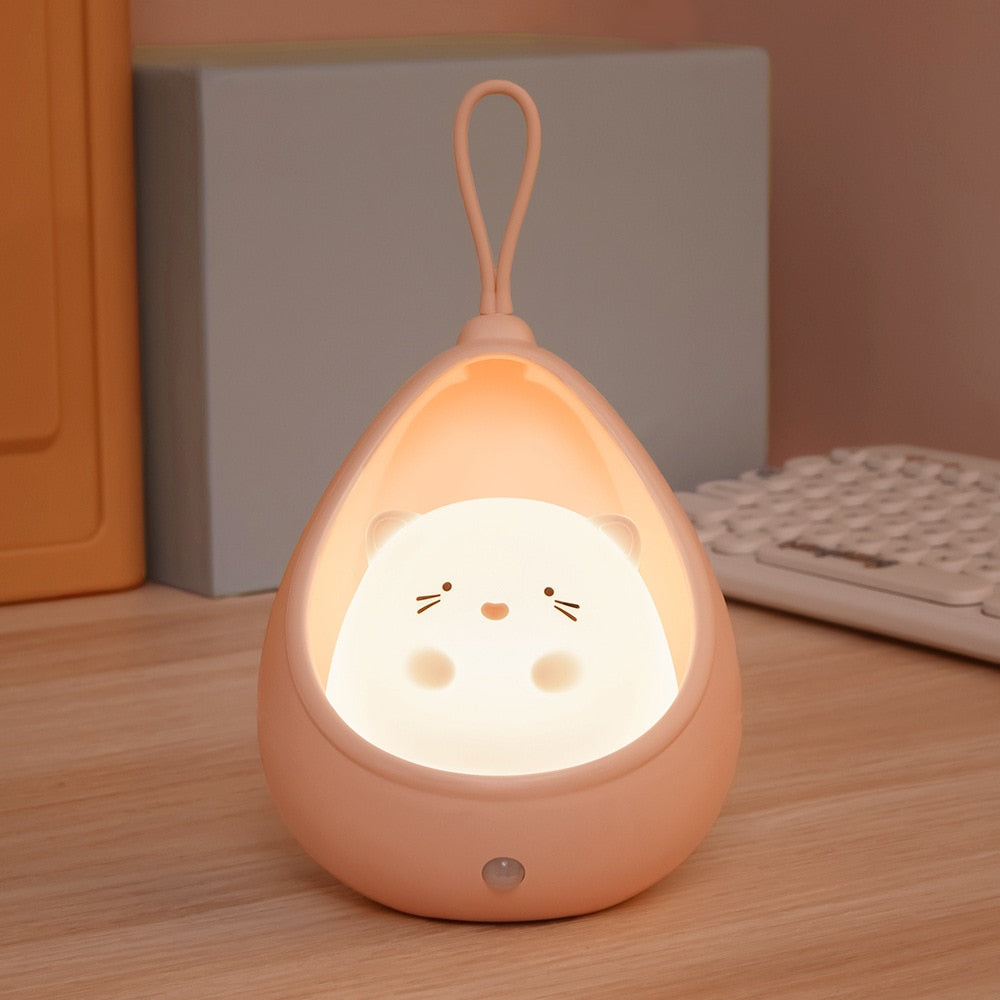 LED Night Light Sensor Control simpatico animale Lampada a induzione umana per bambini Camera da letto per bambini Lampade da parete in silicone ricaricabili USB - Gufetto Brand 