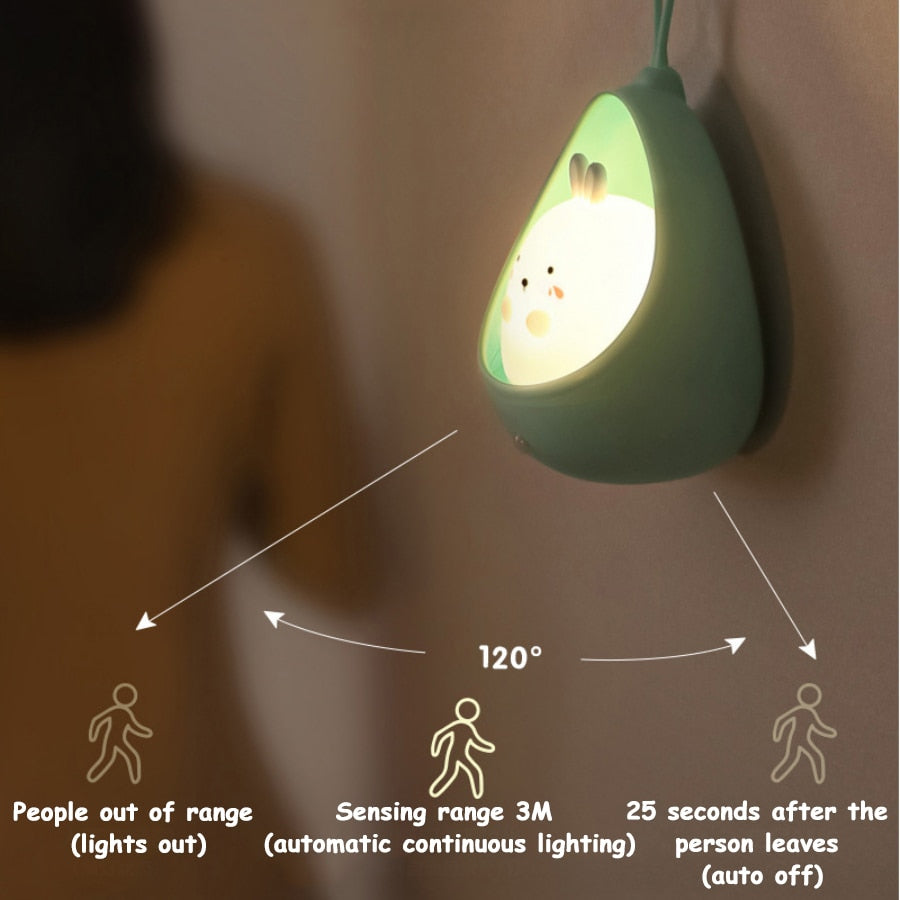 LED Night Light Sensor Control simpatico animale Lampada a induzione umana per bambini Camera da letto per bambini Lampade da parete in silicone ricaricabili USB - Gufetto Brand 