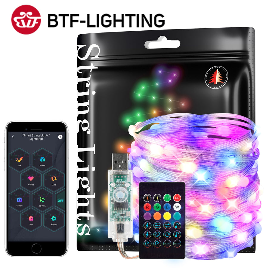 Luci natalizie Dreamcolor String BT Music WS2812B Illuminazione RGBIC Indirizzabile Festa nuziale Decorazione ghirlanda USB esterna DC5V - Gufetto Brand 