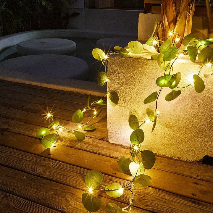 Flower Green Leaf String Lights Artificial Vine Fairy Lights Battery Powered Christmas Tree Garland Light for Weeding Home Decor - Gufetto Brand 