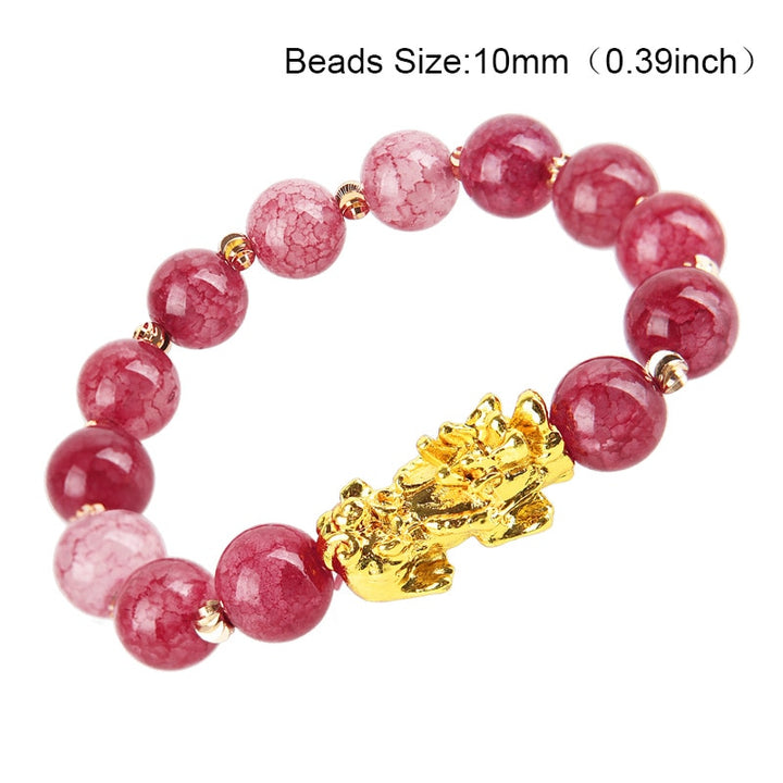 Braccialetto di perline di pietra di ossidiana Pixiu Portare ricchezza Buona fortuna Feng Shui Bracciale bestia cinese Bracciale in oro Pixiu Uomo Donna - Gufetto Brand 