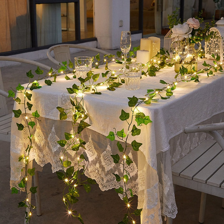 Flower Green Leaf String Lights Artificial Vine Fairy Lights Battery Powered Christmas Tree Garland Light for Weeding Home Decor - Gufetto Brand 