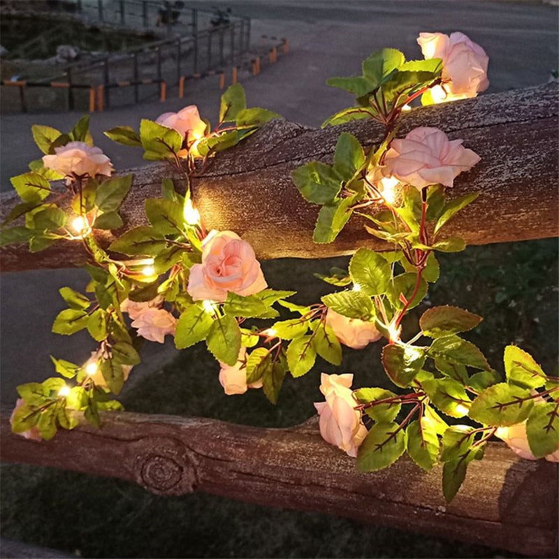 Flower Green Leaf String Lights Artificial Vine Fairy Lights Battery Powered Christmas Tree Garland Light for Weeding Home Decor - Gufetto Brand 