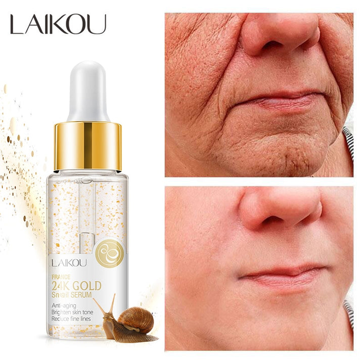 Siero antirughe alla bava di lumaca Oro 24K Antietà Lifting Rassodante Dissolvenza Linee sottili Essenza per il viso Nutrire Idratante Prodotti per la cura - Gufetto Brand 