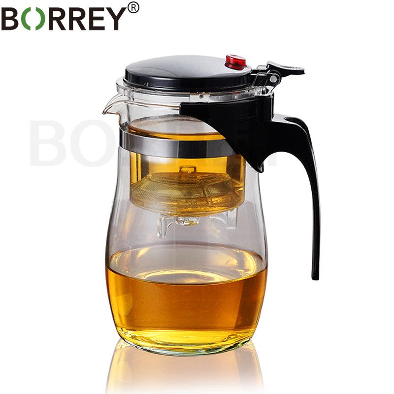 BORREY Teiera in vetro borosilicato Teiera in vetro resistente al calore con infusore per tè Filtro Puer Bollitore 500Ml Kung Fu Tea Flower Teiera - Gufetto Brand 