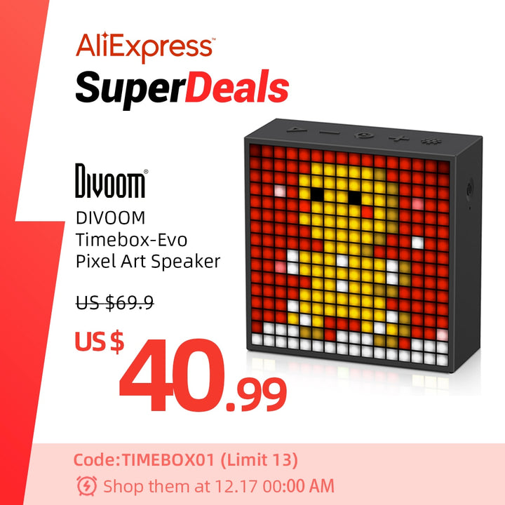 Divoom Timebox Evo Altoparlante portatile Bluetooth con sveglia Display a LED programmabile per la creazione di Pixel Art Regalo unico - Gufetto Brand 