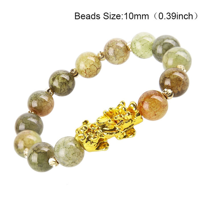 Braccialetto di perline di pietra di ossidiana Pixiu Portare ricchezza Buona fortuna Feng Shui Bracciale bestia cinese Bracciale in oro Pixiu Uomo Donna - Gufetto Brand 