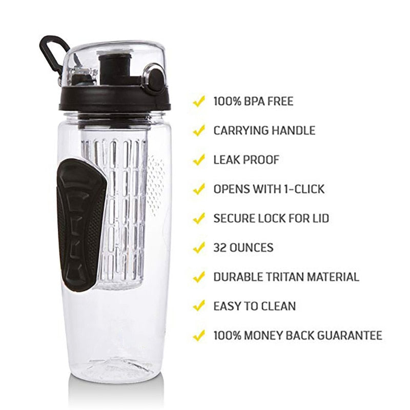 1000ml Water Fruit Bottle Bpa Free Plastic Sport Fruit Infuser Water Bottles with Infuser Juice Shaker Drink Bottle of Water - Gufetto Brand 