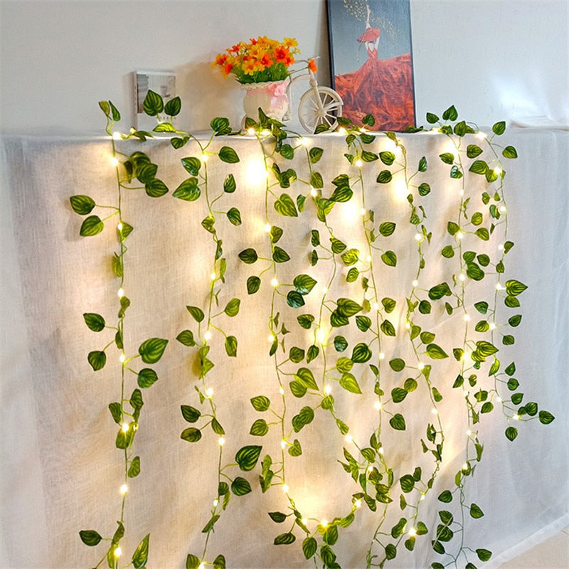 Flower Green Leaf String Lights Artificial Vine Fairy Lights Battery Powered Christmas Tree Garland Light for Weeding Home Decor - Gufetto Brand 