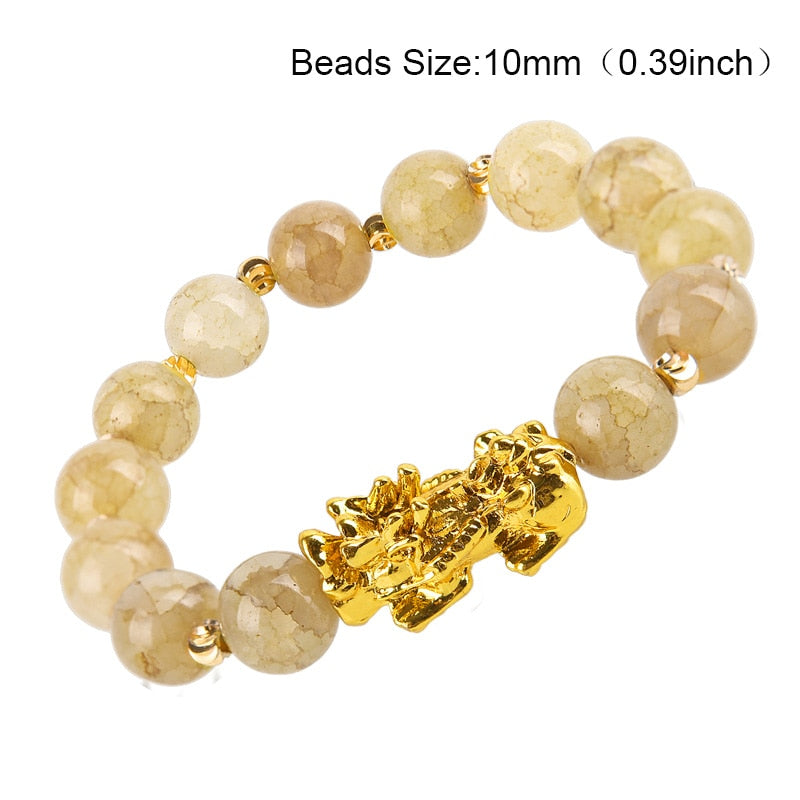 Braccialetto di perline di pietra di ossidiana Pixiu Portare ricchezza Buona fortuna Feng Shui Bracciale bestia cinese Bracciale in oro Pixiu Uomo Donna - Gufetto Brand 