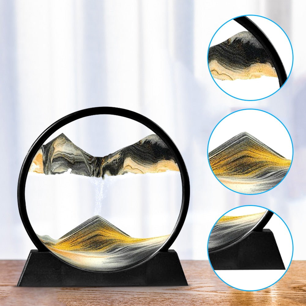 Moving Sand Art Picture Round Glass 3D Clessidra Deep Sea Sandscape In Motion Display Flowing Sand Frame 7/12inch Per la decorazione domestica - Gufetto Brand 