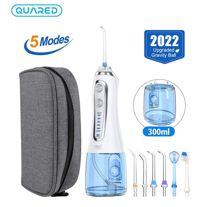 5 modalità di Irrigatore Orale USB Ricaricabile Filo Interdentale Portatile Dentale Acqua Flosser Jet 300 ml Irrigatore Dentale Denti Cleaner + 6 Jet - Gufetto Brand 