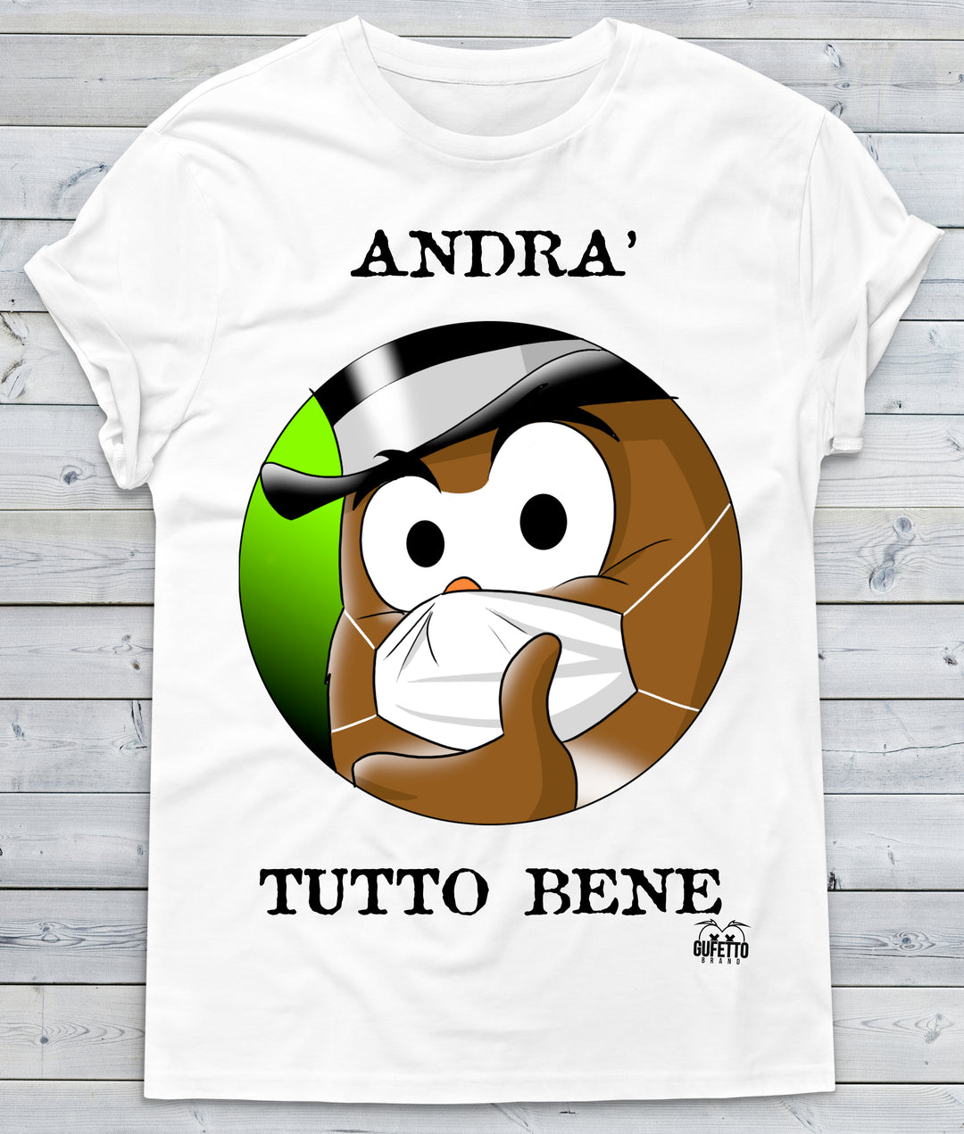 T-shirt Uomo Andrà tutto bene 'Gufetto' ( J827 ) - Gufetto Brand 